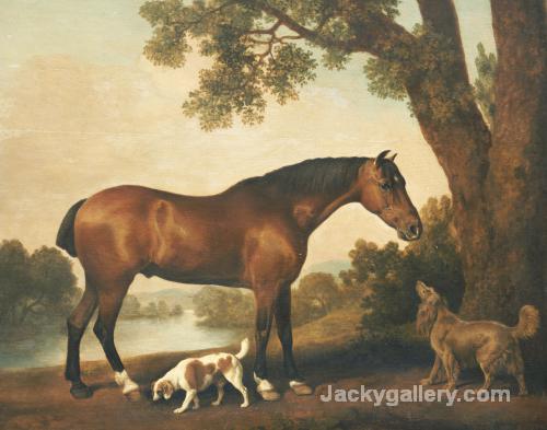 A Bay Hunter, A Springer Spaniel And A Sussex Spaniel by George Stubbs paintings reproduction